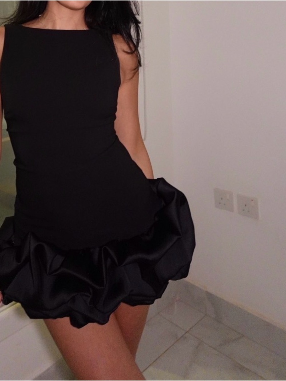 Zara Black Sleeveless Mini Dress with Ruffled Balloon Hem